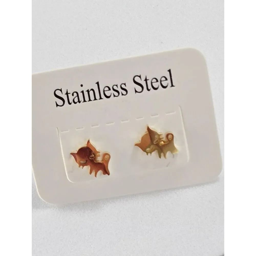 Gold Cat Silhouette Stud Earrings Dainty Stainless Steel Minimalist Pet Lover